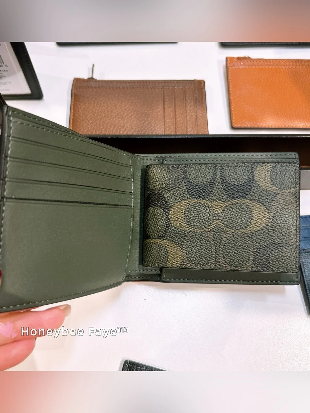 Coach 3-in-1 Signature Canvas Bi-Fold Wallet in Olive and Brown